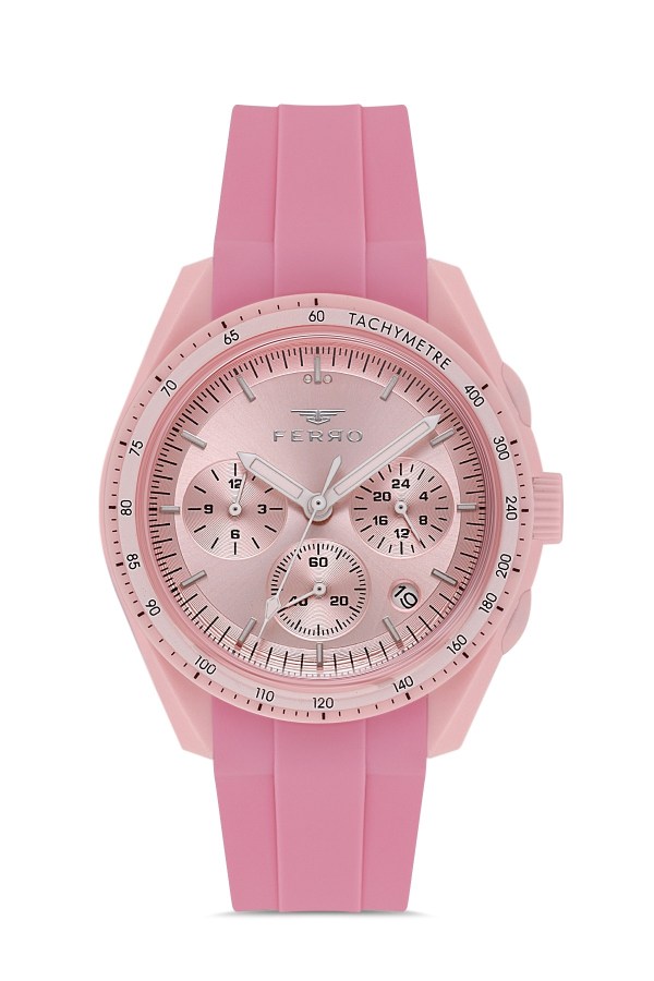 Pembe Silikon Kordon Kol Saati FM11401D-ZO Fonksiyonları Aktif Su Geçirmez Hediye Paketli