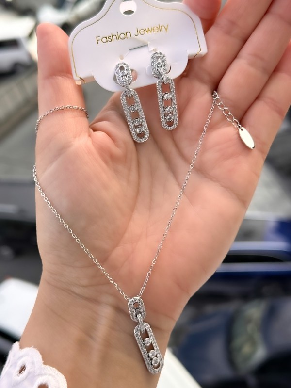 Gümüş Çelik Kadın Küpe ve Kolye Set FRJW10008A-A 2 Yıl Garantili Hediye Paketli